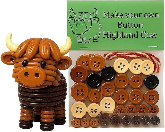 Cielo Meraviglioso DIY Button Highland Cow Craft Kit, Christmas Button Ornament Making Kit for Beginners, Handmade Stacked...