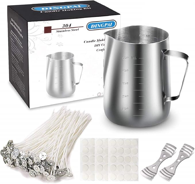 DINGPAI Candle Making Kit, DIY Candles Craft Tools,1pc Candle Make Pouring Pot,50pcs Candle Wicks, 50pcs Candle Wicks Stic...
