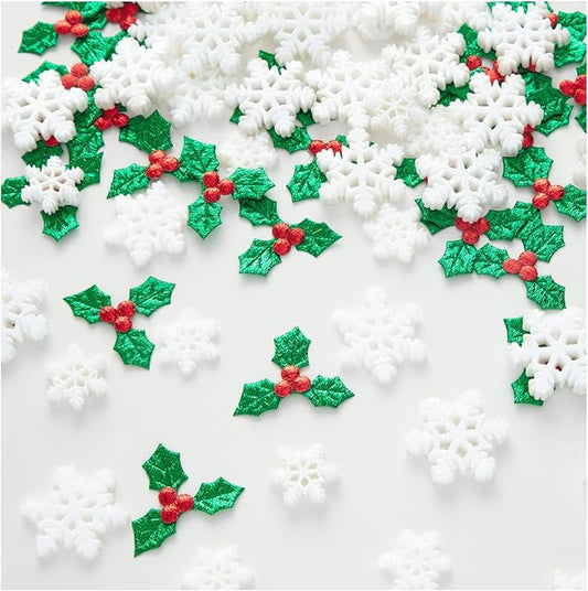 160PCS Mini/Small/Miniature Christmas Decorations for DIY Crafts Include Resin Charms Snowflakes&Holly Leaves Berries, Chr...