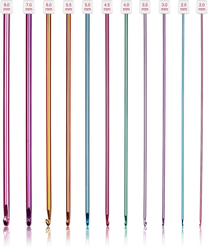 Coopay Long Crochet Hook Set, 11pcs Tunisian Multicolor Afghan Crochet Needles for Crocheting, 2mm(B)-8mm(L), Great Knitti...