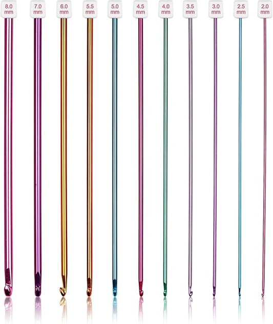 Coopay Long Crochet Hook Set, 11pcs Tunisian Multicolor Afghan Crochet Needles for Crocheting, 2mm(B)-8mm(L), Great Knitti...