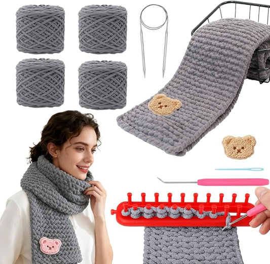 Yarniss Knitting Loom Kits with Plush Yarn for Beginner,Knitting Scarf Kits with Step by Step Tutorial,Learn to Knit Kit f...