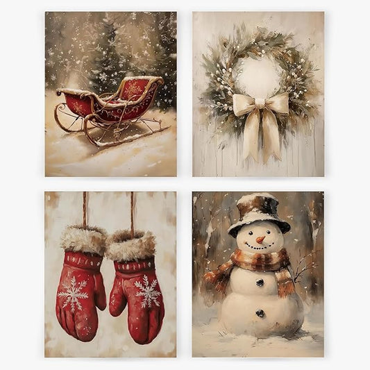 Christmas Diamond Art Kits for Adults,5D Vintage Christmas Snowman Wreath Xmas Diamond Art 4-Piece Set ,DIY Full Drill Dia...