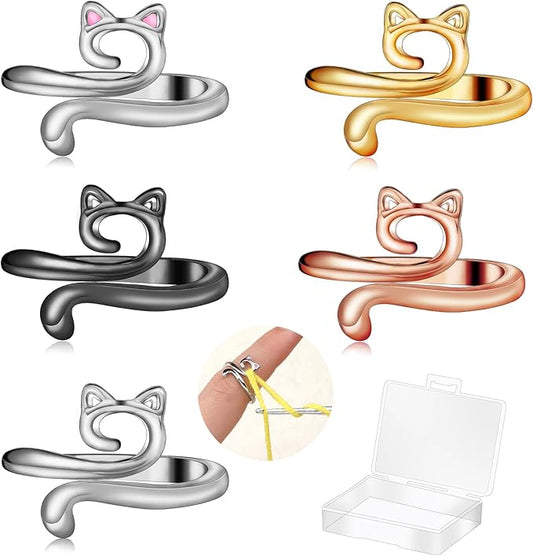 FOUSNOW 5 Pcs Crochet Ring, Adjustable Crochet Tension Rings, Yarn Ring for Finger Knitting Loop Accessories Tools, Yarn R...