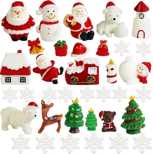 MAKIOTEKO 36 Pcs Christmas Miniature Figurines Kits, Mini Resin Santa Claus Christmas Trees Snowman Ornaments Micro Landsc...