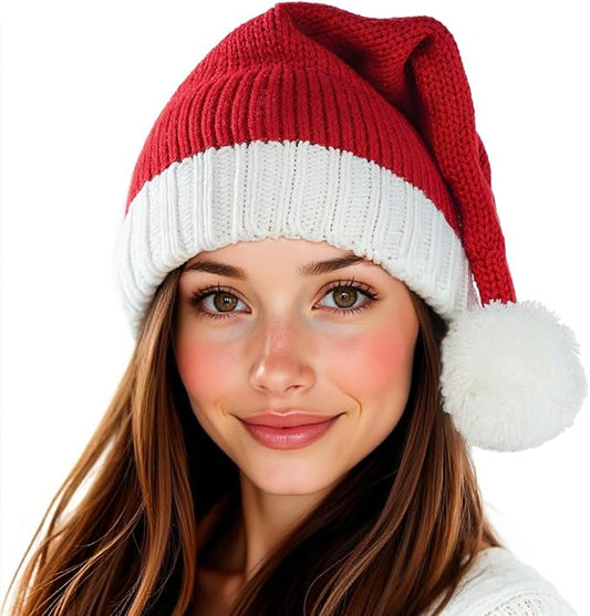 Diffy Homy Santa Hat Christmas Hat Xmas Adult Women Men Washable Fade-restant Knitted Soft Warm Long