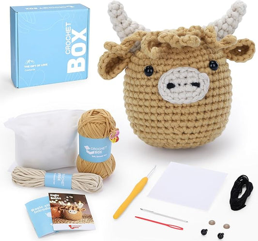 Crochet Kit for Beginners: Highland Cow Crochet Kit, Learn to Crochet, Include Easy Knitting Soft Yarn, Step-by-Step Video...