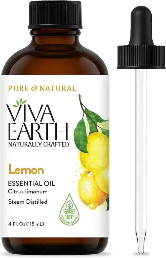 Viva Earth Lemon Essential Oil – Pure and Natural Bright, Zesty Citrus Aroma for Diffusers, Home Fragrance, Hair and Skin ...