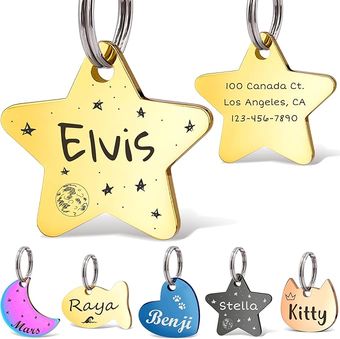 Anavia Small Size Dog Cat ID Tags, Small/XS Personalized Color Plated Stainless Steel Puppy Kitten Name Tags, Customized E...