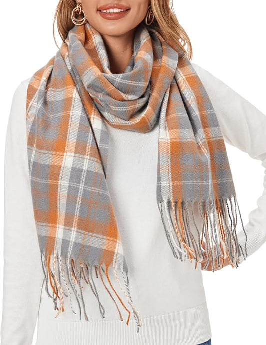 Fuinloth Women's Large Plaid Scarf Fashion Long Shawl Wrap for Winter Warm Lightweight