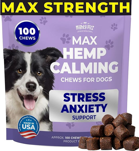 Mighty Petz MAX Hemp Calming Chews for Dogs - Dog Anxiety Relief with Melatonin + Hemp Oil. Dog Calming Treats, Calming Do...