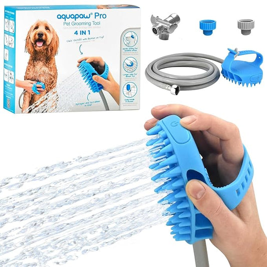 Aquapaw Dog Bath Brush Pro & Dog Shower Attachment - Large Silicone Rubber - Sprayer & Scrubber in One with 8ft Hose Attac...