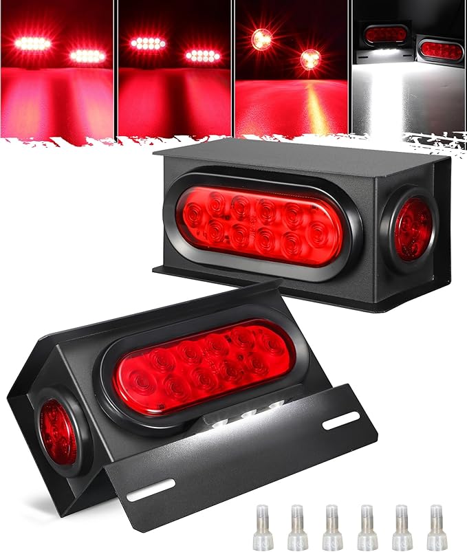 PARTSam LED Steel Trailer Light Box Housing Kit w/ 6 Inch Oval Red Trailer Tail Lights 10LED 2" Round Red Side Marker Ligh...