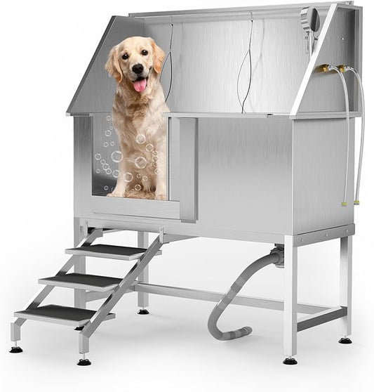 ActiveTrail 50" Dog Wash Station, Professional Stainless Steel Pet Grooming Tub with Non-Slip Ramp & Storage for Large Med...