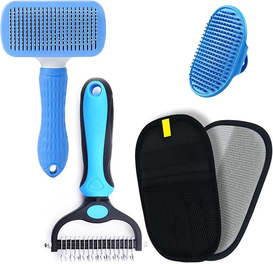 IDQQUQQ 4PCS Pet Grooming Tools Dog Brush | Pet Grooming Rake | Dog Hair Remover | Dog Shampoo Brush 4-in-1 Pet Grooming K...