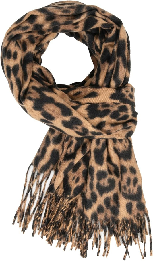 UTOWO Winter Scarf for Women Leopard Printed Scarf Fall Winter Thick Fashion Fringed Shawl