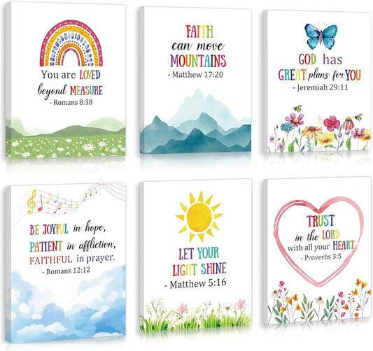 HOURIA Framed Inspirational Bible Verse Canvas Art Prints,(6Pcs,8"x10") Rainbow Christian Wall Art For Kids,Sunday School ...