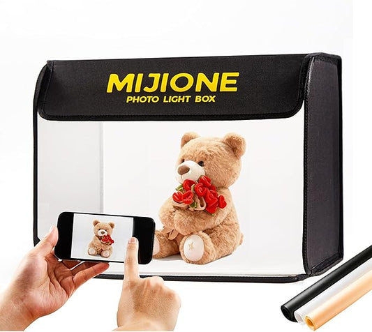 MIJIONE 17"x13"x13"Light Box Photography,Foldable Bi-Color Dimmable Shooting Tent Kit with LED Lights & 3 Backdrops，Photo ...