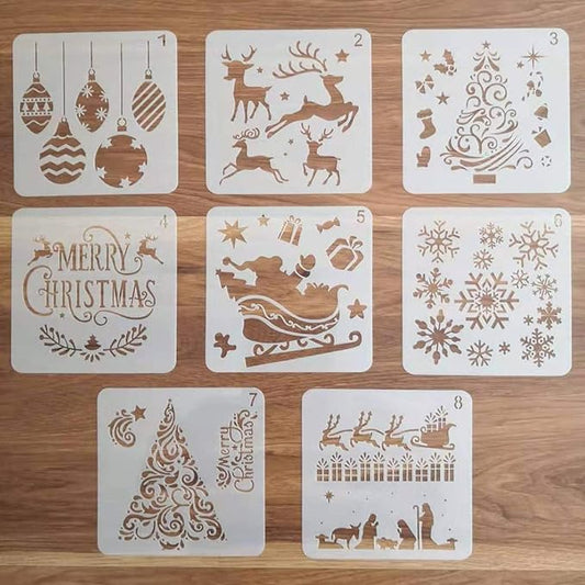 8 Pcs Christmas Stencils Template - Reusable Plastic Craft Stencils for Art Drawing Painting Spraying Window Glass Door Wo...