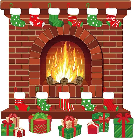 Remagr 66 Pcs Christmas Fireplace Bulletin Board Background Large Holiday Brick Fireplace Backdrop Decoration Stocking Box...