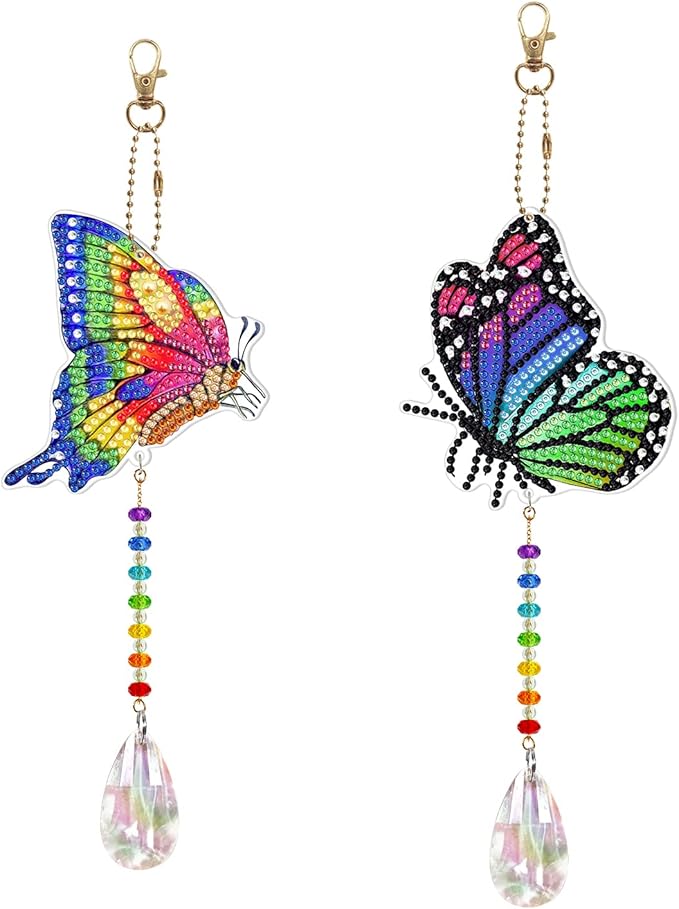 2pcs DIY Special Shaped Crystal Butterfly Diamond Painting Kit, Special Drill Diamond Art Sun Light Catching Window Wind C...