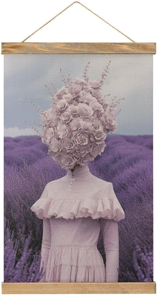 Surrealistic Lavenderhead Canvas Painting Wood Frames Poster,inspired Hanger Hanging Picture Kit for Artwork Wall Art Decor