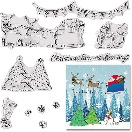 Estivaux Christmas Trees Snowman Clear Stamps for Card Making, Journaling - Merry Christmas Santa Sleigh, Winter Holiday R...
