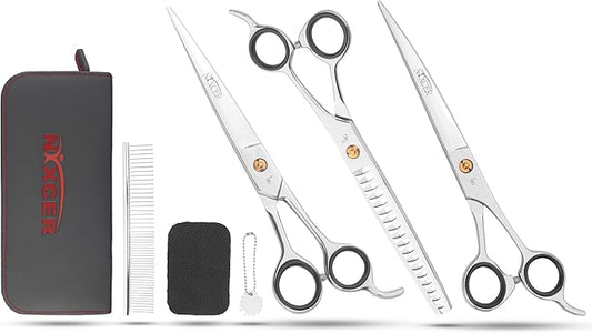 NIXCER Pet Grooming Kit - 4-Pack Rexine Zipper Bag for Convenient Pet Care, Essential Grooming Tools, Gray