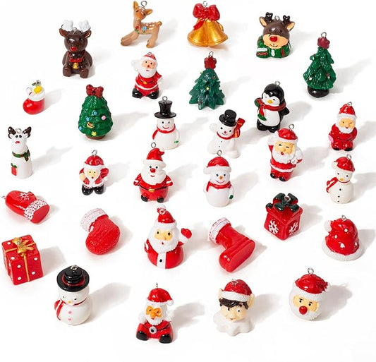 30PCS 3D Mini Christmas Ornaments, Tiny Resin Christmas Ornament for Small Tree, Well-Crafted Small Miniature Christmas Tr...