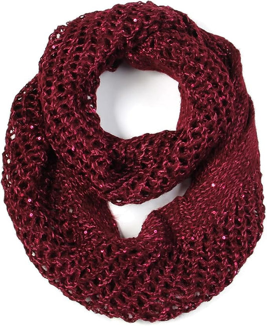 Scarfand's Lacy Knit Patterned Cowl, Infinity Loop Scarves, with Sequins