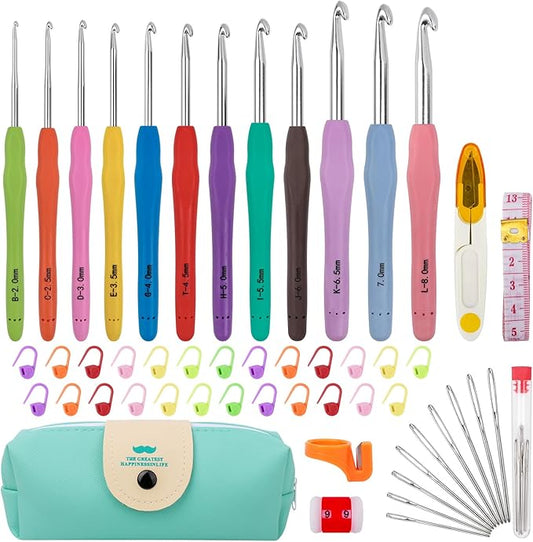 MECHEER Crochet Hooks 12 Sizes Crochet Hook Set, 51 Pack Yarn Crochet Kit for Beginners, Knitting Needles with Ergonomic H...