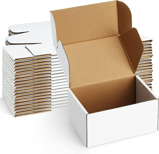 Poever Shipping Boxes 6x4x3 inches Small Mailing Boxes 25 Pack White Cardboard Corrugated Box Mailers