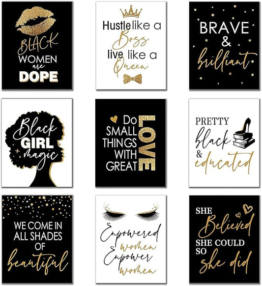 launuo 8 x 10 Inch Inspirational Wall Décor Teen Black Girls Bedroom Décor Makeup Lash Lips Wall Art Poster, Motivational ...