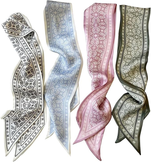 RFQMNO 4/5/6 Pack Hair Scarf for Women, 35"x2.36" Lightweight Silk Headband, Purse & Bag Scarves Gift Collection
