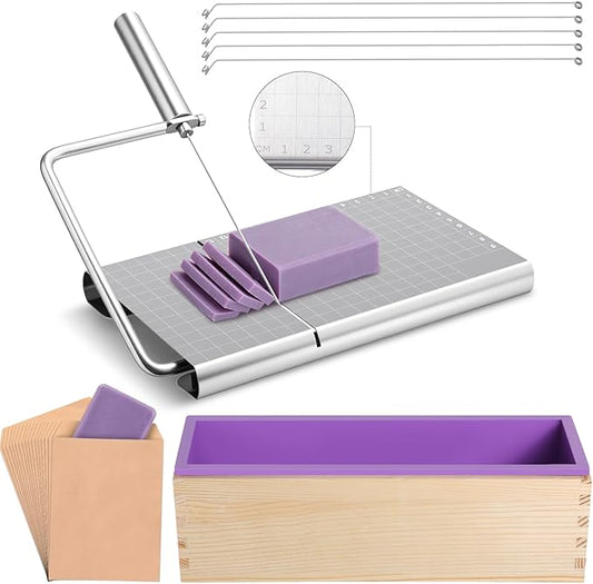 Novabright Soap Cutter with Mold Making Kit Stainless Steel Soap Cutters Adjustable Wire with Scale 42 oz Silicone Molds a...