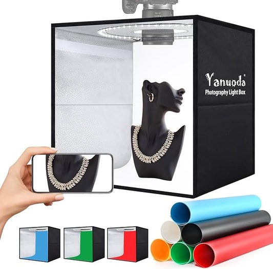 Photo Studio Light Box, Dimmable Shooting Tent Kit - 12"x12"x12" Foldable Lightbox with 120 LED (CRI 97), 6 Backdrops, 3 L...