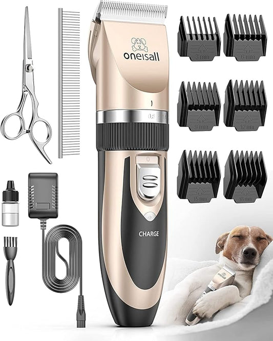 oneisall Dog Clipper Low Noise, Dog Grooming Kit with Rechargeable, Pet Shaver Cordless Electric Quiet Hair Clipper Set fo...