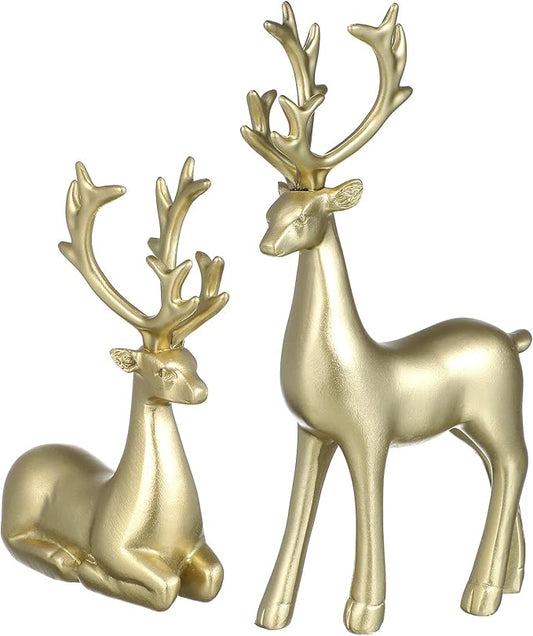 Ciieeo 2Pcs Decorative Resin Elk Craft Xmas Desktop Adornments Golden Reindeer Home Party Props for Holiday Tabletop Decor...