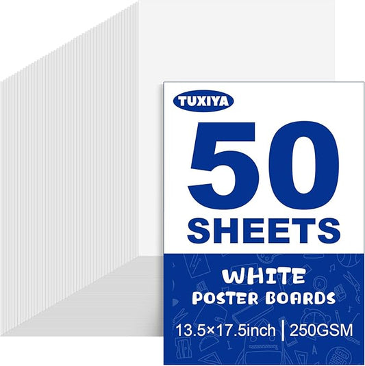 TUXIYA 50 Pack White Poster Board,13.5" x 17.5" White Poster Paper Bulk,250GSM/92LB Heavy-Weight Blank Poster Board for Ar...