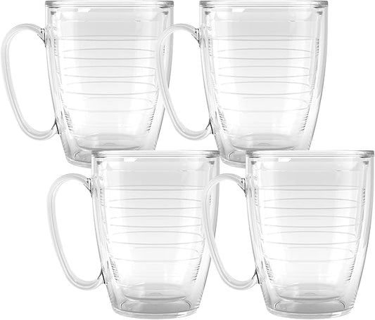 Tervis 16oz Clear Insulated Mug Collection - 4pk, Keeps Drinks Cold & Hot, Made in USA, BPA-free, Transparent, Reusable Co...