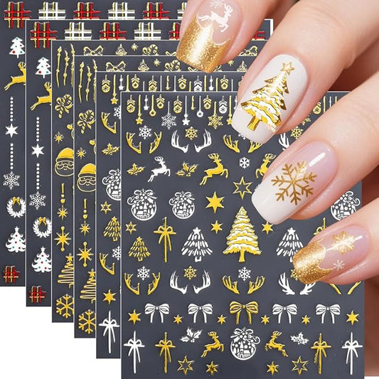 Christmas Nail Art Stickers Self-Adhesive Christmas Tree Santa Claus Nail Decal Nail Sticker Snowflake Snowman Deer Bow Ga...