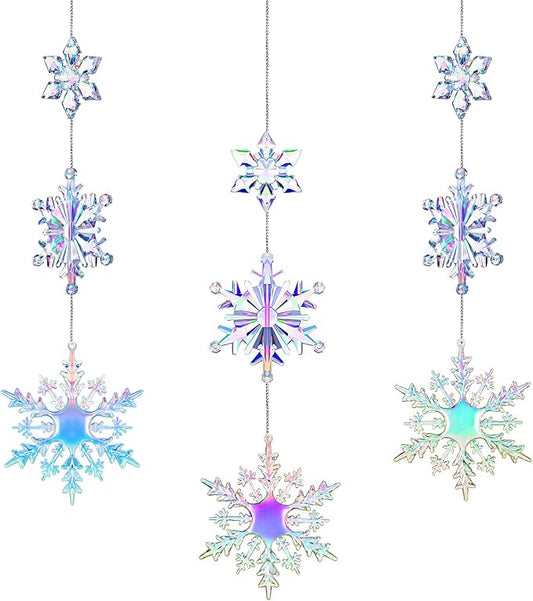 36 Pcs Christmas Snowflake Ornaments Crystal Iridescent Christmas Tree Ornaments Clear Plastic Hanging Acrylic Snowflake X...