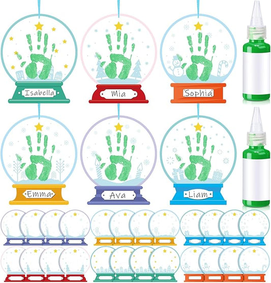Eaasty 24 Pcs Christmas Snow Globe Handprint Craft DIY Handprint Art Craft Gifts Christmas Greeting Cards Making Kit with ...