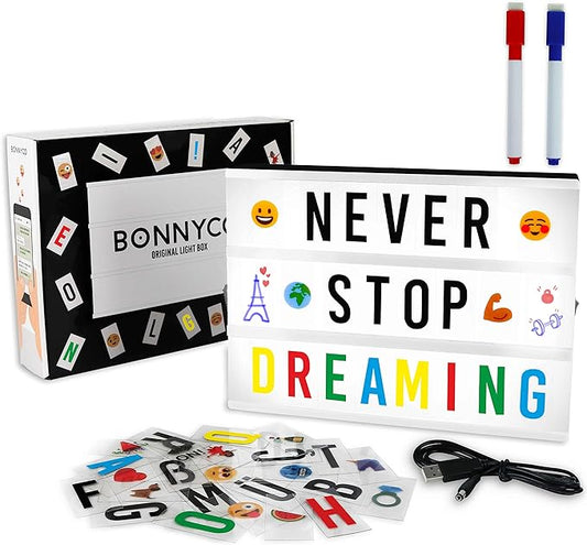 BONNYCO Cinema Light Box with 400 Letters, Symbols, Emojis, 2 Markers and USB. Led Light Box Home Decor, Room Decor. Cinem...