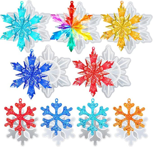 ZQYSING 9 Pcs Christmas Resin Molds, Snowflake Silicone Mold Epoxy Resin Casting for DIY Christmas Ornament Jewelry Pendan...