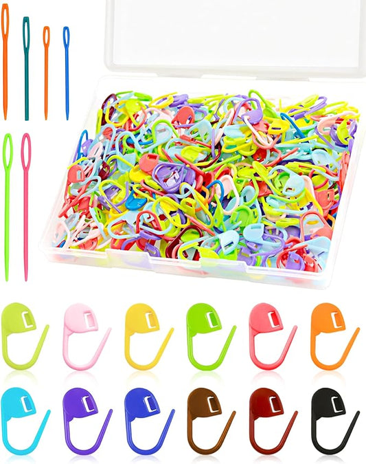 300pcs FIVEIZERO Stitch Markers with 6 pieces of large blunt sewing needles,colorful knitting markers,plastic crochet hook...