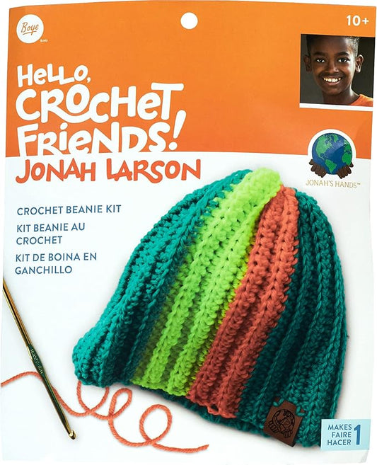 Boye 3629008001 Jonah's Hand Beanie Hat Crochet Kit for Beginners, 6 pcs, Multicolor