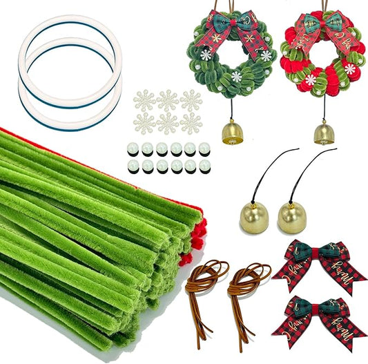 TINLOK Christmas DIY Crafts Kit - 159 Pcs Wreath Making Kit for 2 Pack 7.1 Inch Christmas Ornaments, Easy to Make Holiday ...
