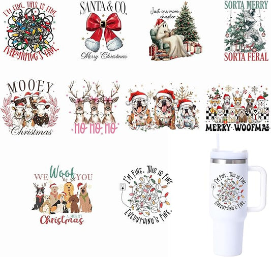 10pcs UV DTF Cup Wraps Reindeer for 16oz Glass Cup Snowflake uvdtf Transfer Stickers for Mugs Rub on Christmas Tree DTF De...