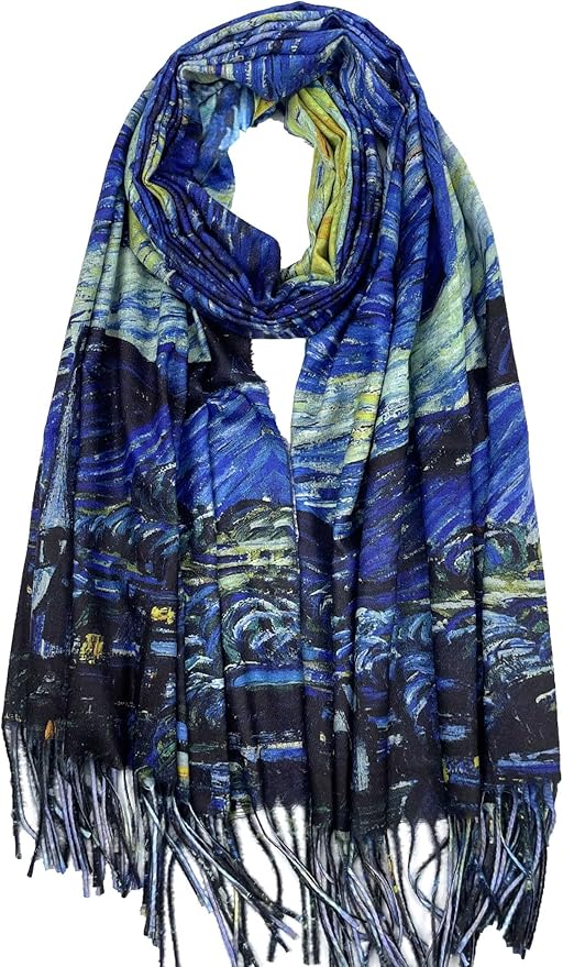 VENVSBEE Reversible Scarf Soft Large Shawl Wrap Blanket Double Sided Art Print Warm Pashmina Stoles Klimt Van Gogh Gifts